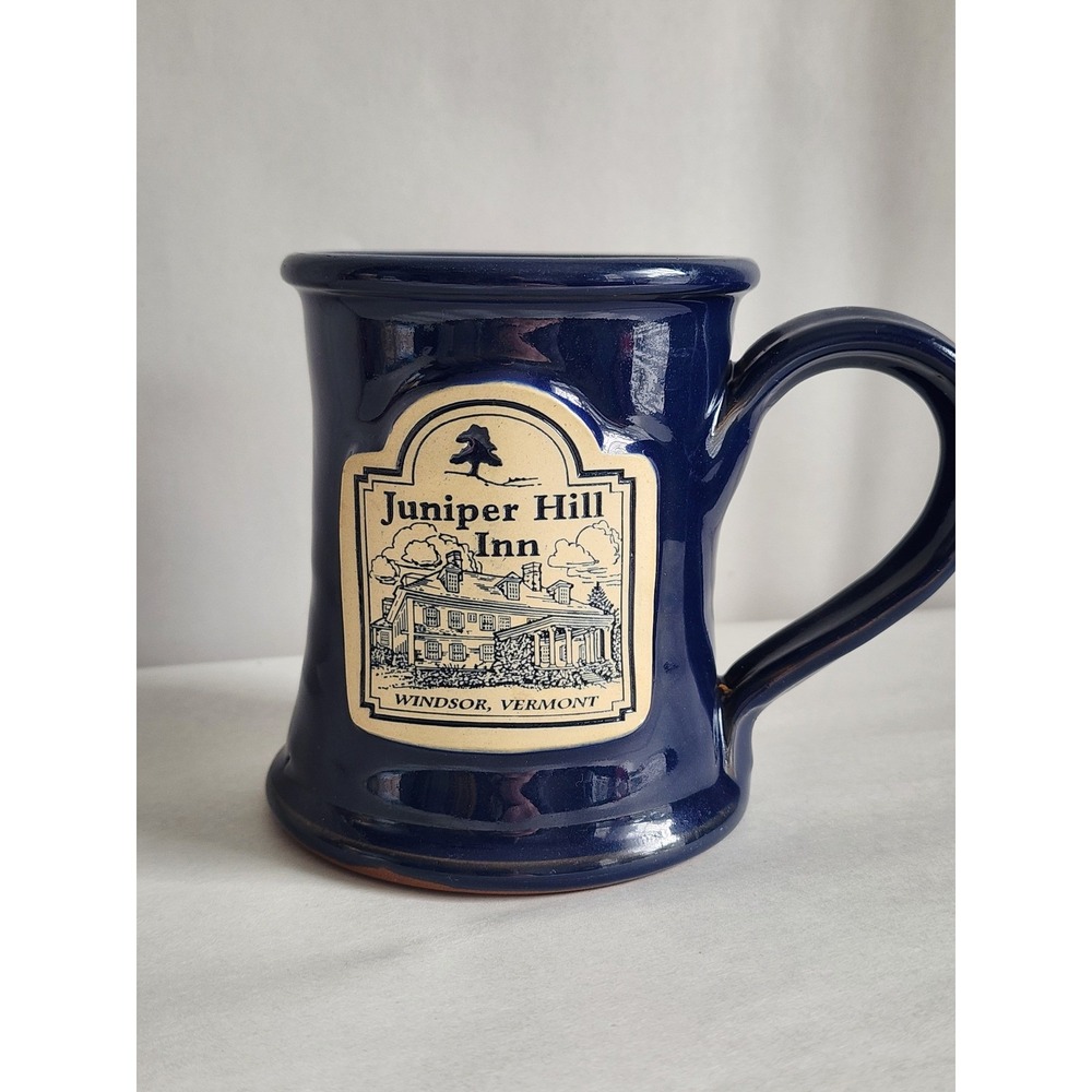 Deneen Pottery Juniper Hill Inn Windsor Vermont Coffee Mug Cobalt Blue Stoneware
